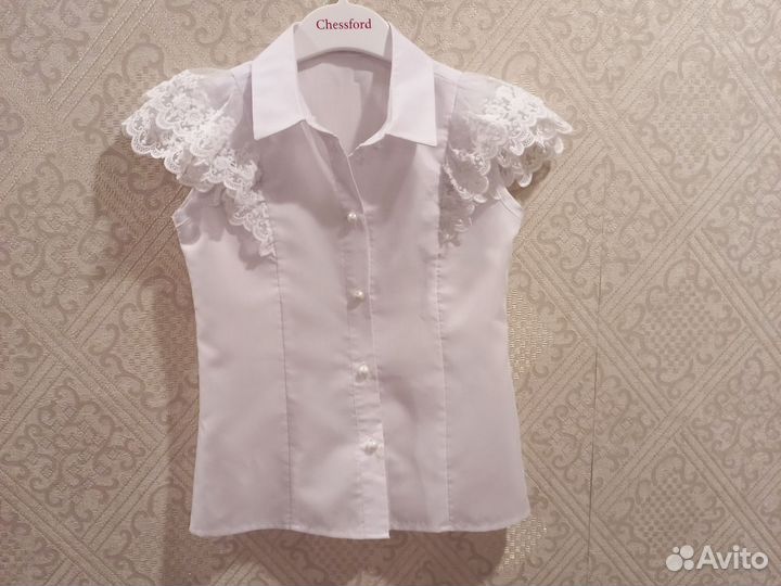 Белая рубашка для девочки 128
