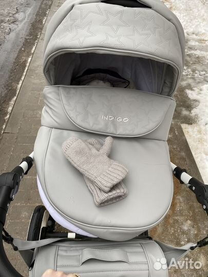 Коляска 2 в 1 indigo эко кожа + люлька для а/м