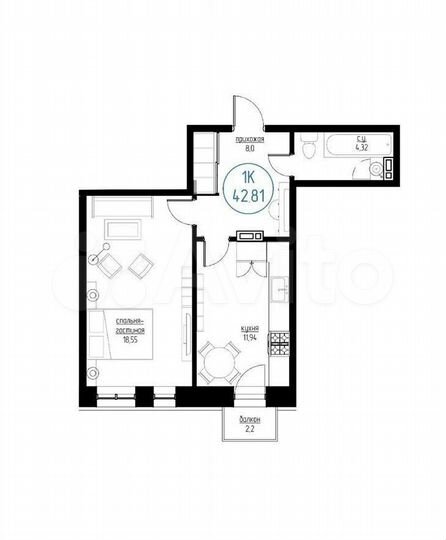 2-к. квартира, 45,5 м², 3/6 эт.