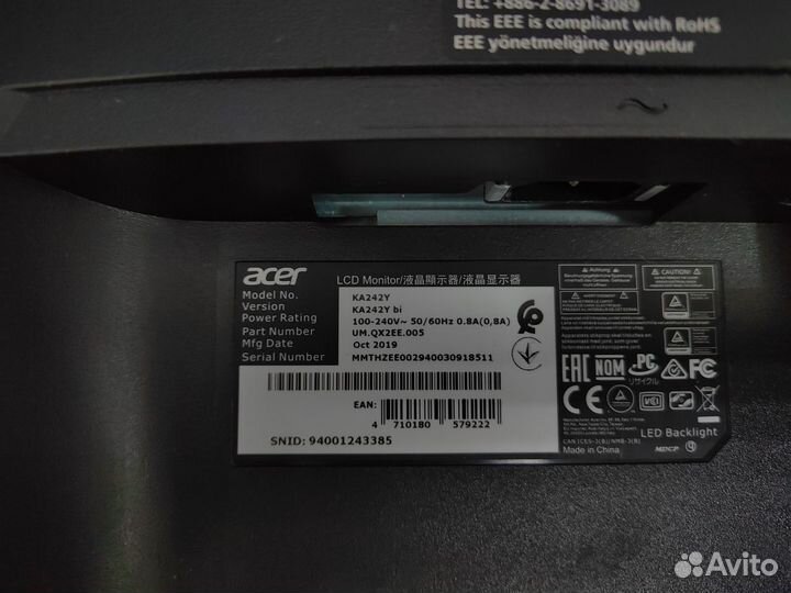 Монитор Acer KA242Ybi черный на запчасти