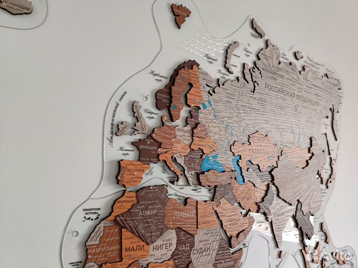 Деревянная карта мира супер подробная 3D