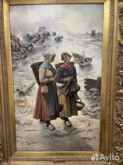 Антикварная картина маслом на холсте 