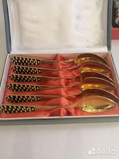 Серебряные ложки с эмалью 6 штук СССР