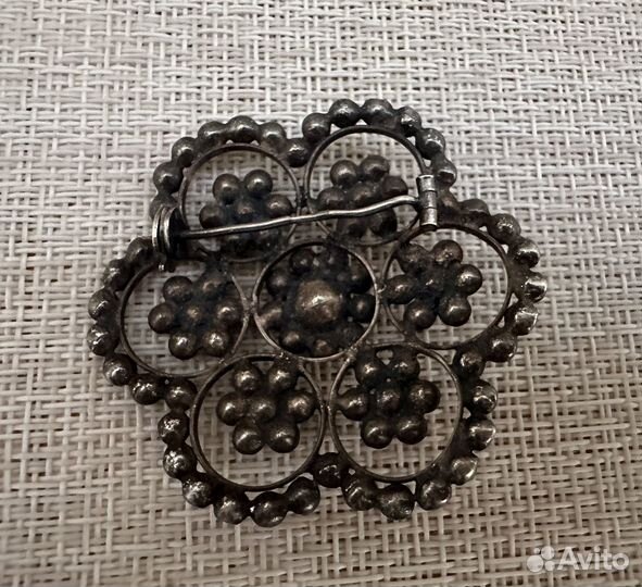 Брошь снежинка серебро 875 звезда патина СССР