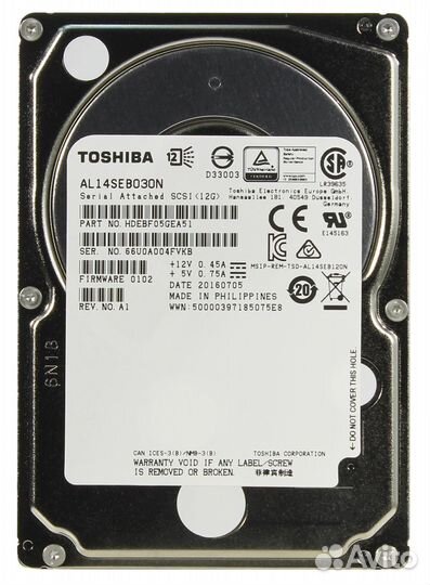 Жесткий диск Toshiba 300 GB AL14SEB030N SAS 2.5