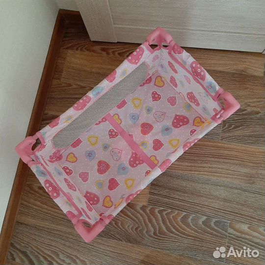 Игрушечная кровать-манеж+комплект постельного бел