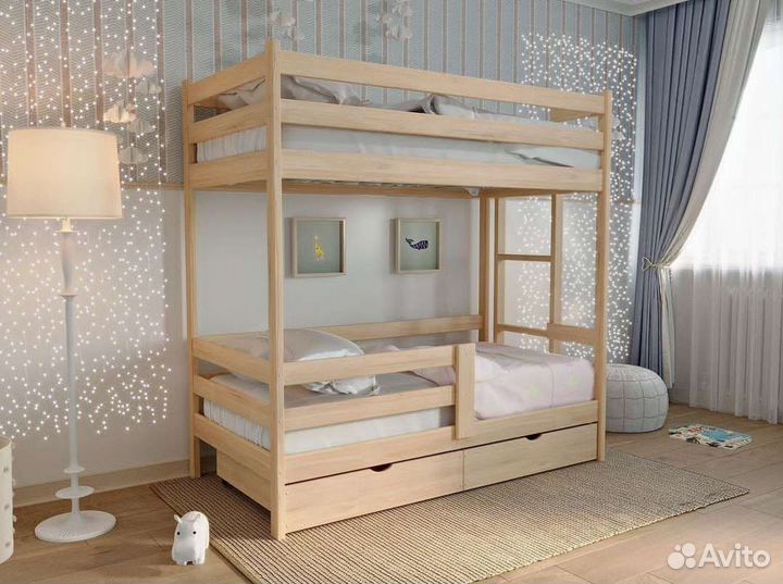 Кровать двухьярусная с бортиком и лесенкой
