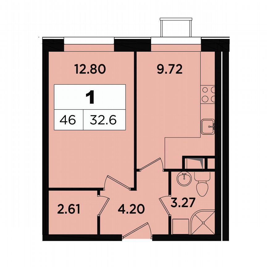 1-к. апартаменты, 32,6 м², 3/18 эт.