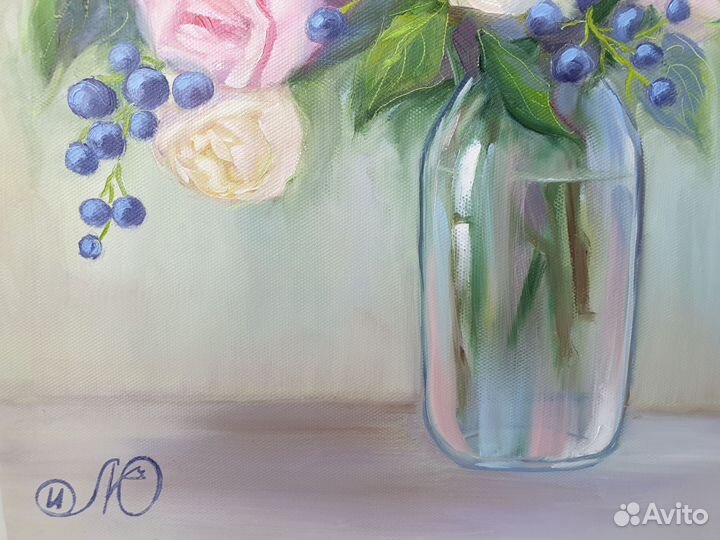 Картина Букет Роз 30х30см холст масло цветы