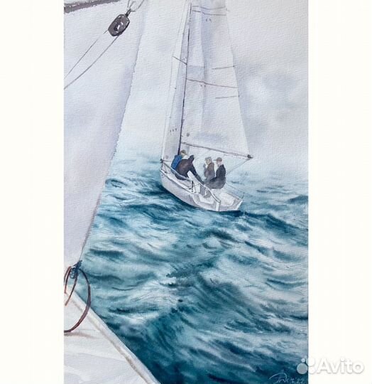 Картина акварелью «Яхта в море»