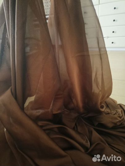 Вуаль прозрачная коричнево-золот. Штора гардина