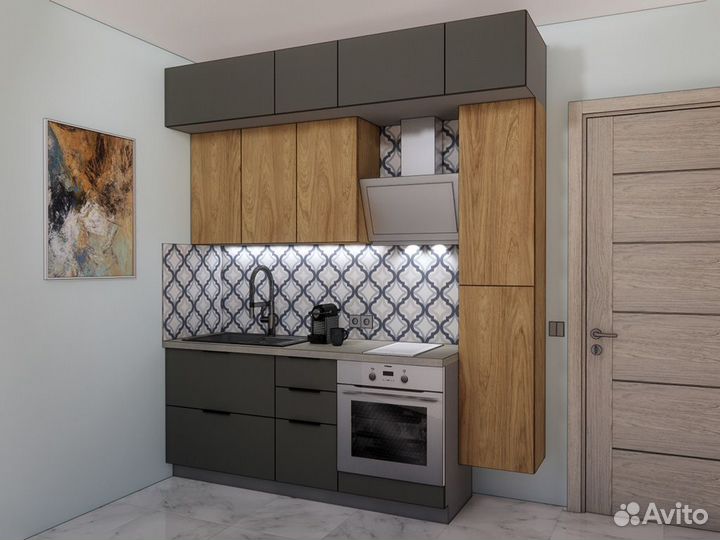 Кухня мдф+лдсп 2,2 м. Люкс-фурнитура, столешница