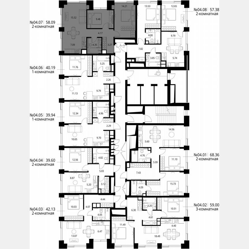 2-к. квартира, 58,1 м², 4/27 эт.
