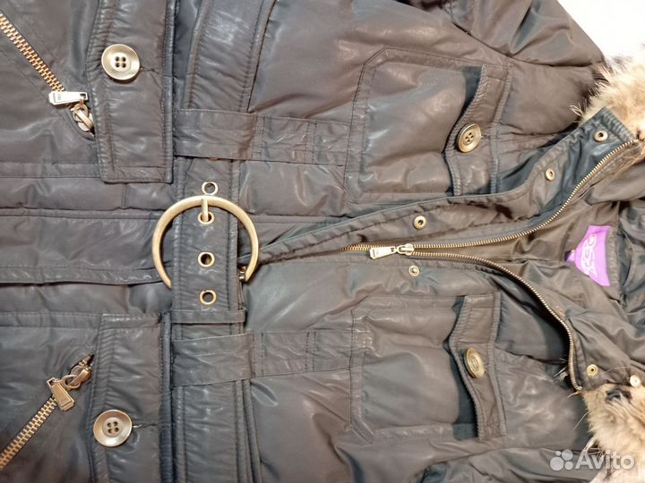 Пуховик женский 90/10 пух перо с мехом енота, 46р