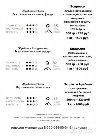 Кофе зерновой от производителя