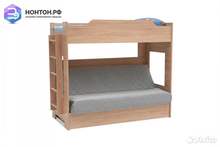 Двухъярусная кровать с диван-кроватью серый / дуб