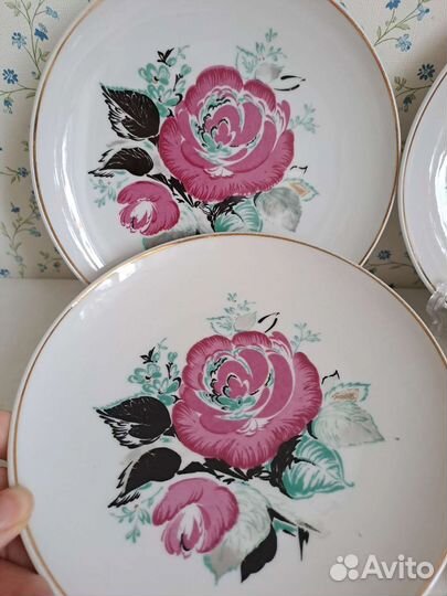 Тарелки лфз Розовая ветка, фарфор СССР