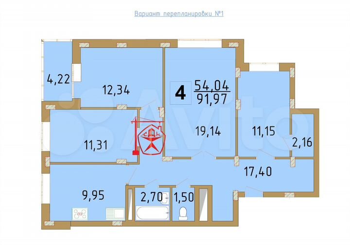 3-к. квартира, 87,8 м², 12/12 эт.