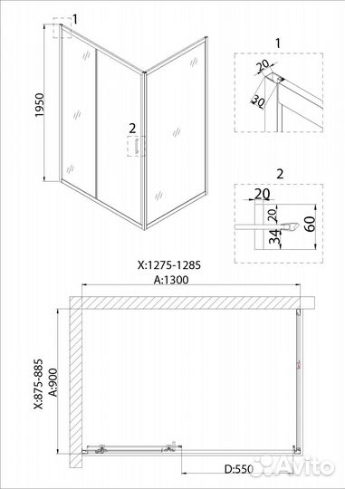 Душ. уголок Niagara 130x90 Черный ng-82-13ab-a90b