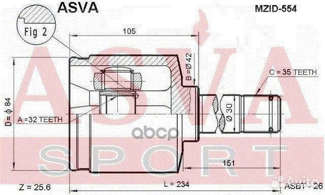 Шрус внутренний левый 32x42x35 mzid554 asva