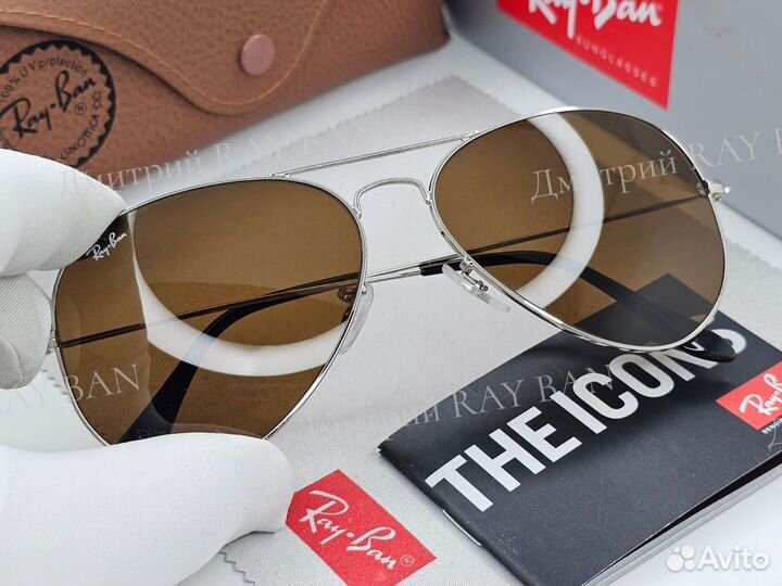 Очки Ray Ban Aviator Silver Brown Стекло