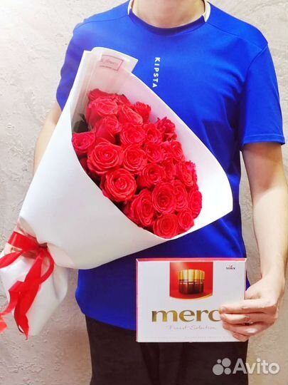 Цветы Розы Букет 25 красных роз Эквадор