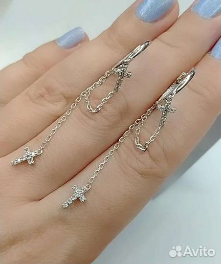 Серебряные серьги конго с подвесками