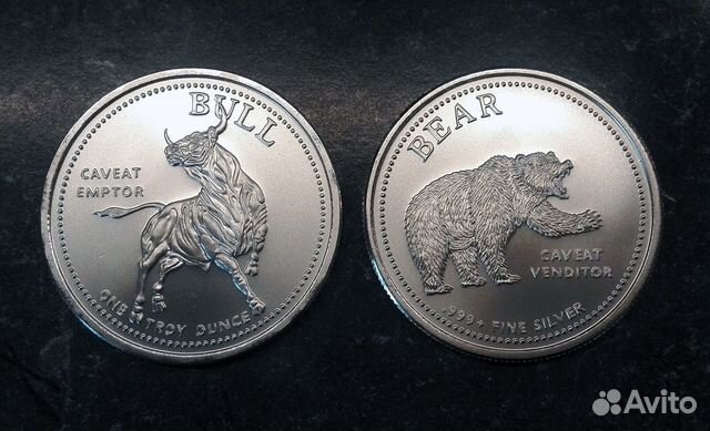 Монета, Бык-Медведь, серебро, Техас