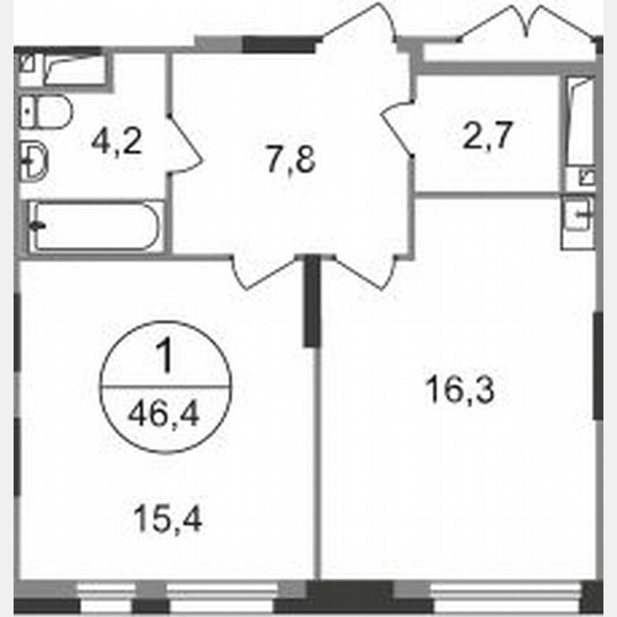 1-к. квартира, 46,4 м², 12/19 эт.