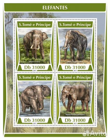 Сан-Томе, 2016. (st17305) Фауна, слоны (мл+блок)