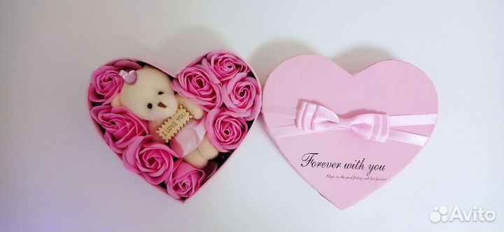 Подарок/розы из мыла+плюшевый мишка