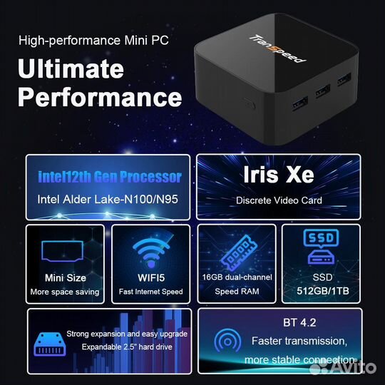 Мини пк T8 PRO plus N100 8/500Gb (новый в упак.)