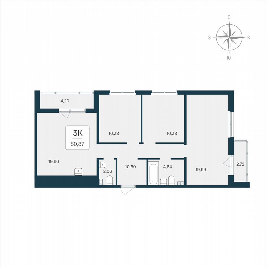 3-к. квартира, 80,9 м², 2/8 эт.