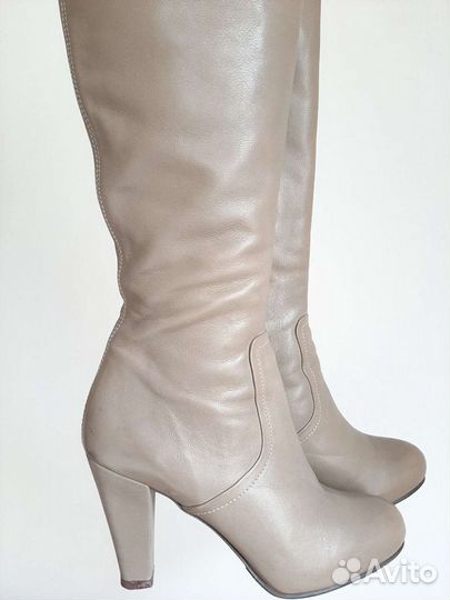 Сапоги ботфорты натуральная кожа бежевые нюдовые