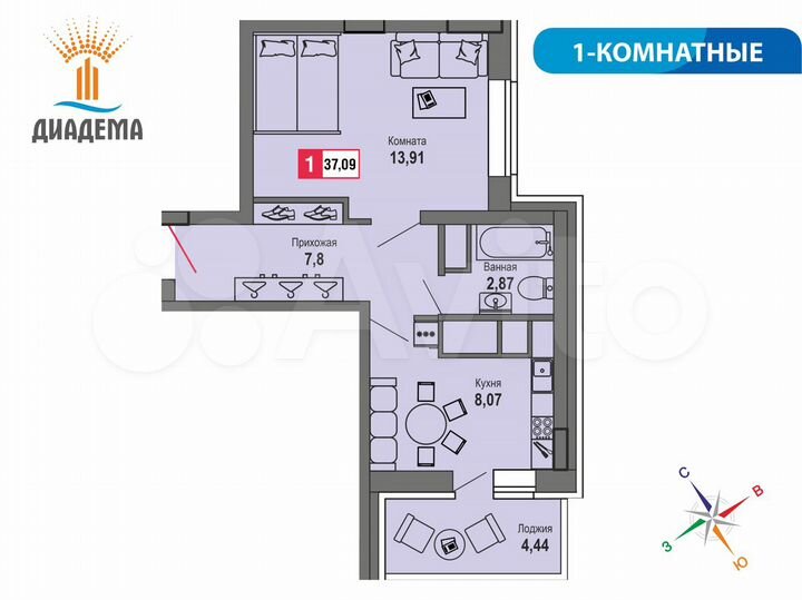 1-к. квартира, 37,1 м², 15/22 эт.