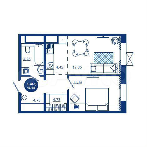 1-к. квартира, 41,7 м², 11/17 эт.