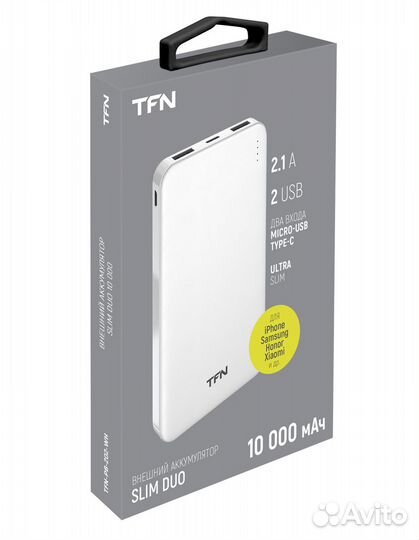 Внешняя Батарея TFN 10000mAh (2*USB, Type-C) 21W