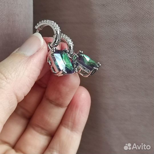 Swarovski серьги зелёные с розовым