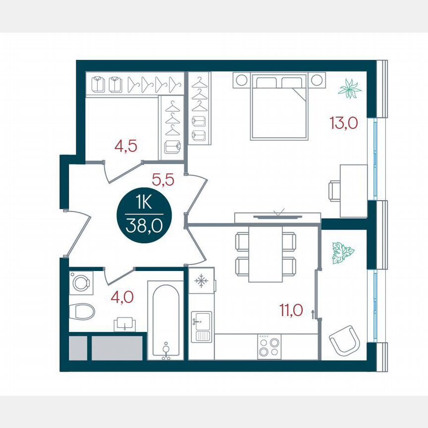 1-к. квартира, 38 м², 24/32 эт.