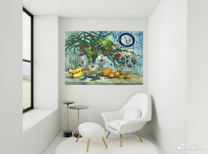 Картина маслом Натюрморт Зимний букет с мандаринам