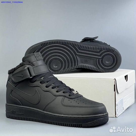 Nike Air Force 1 Black Зима с мехом (Арт.46492)