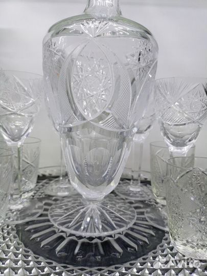 Графин штоф +поднос+2 набора рюмок хрусталь СССР