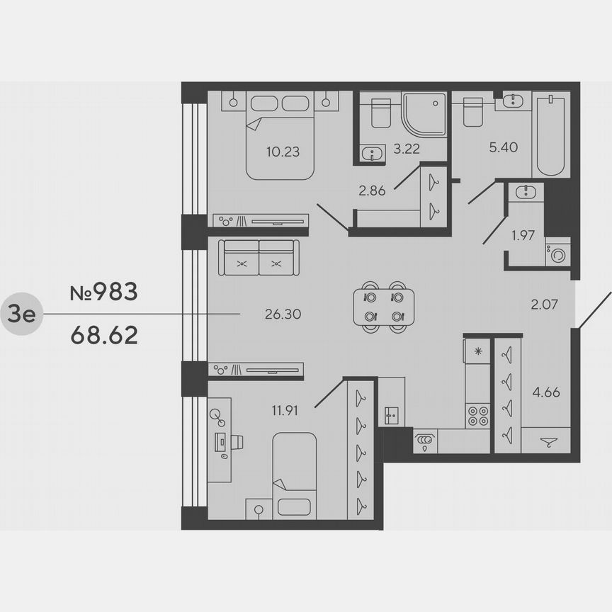 2-к. квартира, 68,6 м², 7/18 эт.