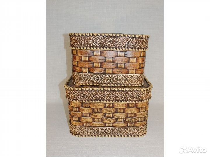 Набор из 2-х плетеных коробов из бересты