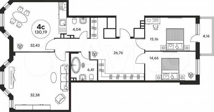 3-к. квартира, 135 м², 9/9 эт.