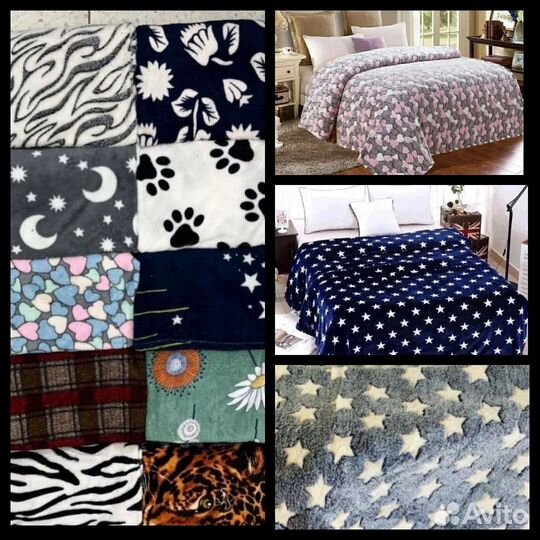 Пледы двухспальные, 1,5 и евро флис велсофт бамбук