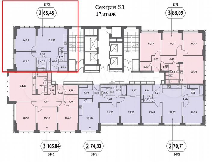 2-к. квартира, 65,5 м², 17/42 эт.