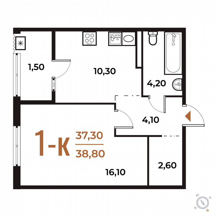 1-к. квартира, 38,8 м², 7/8 эт.