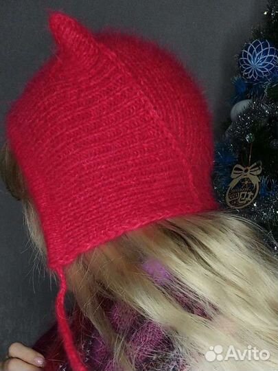 Кото-Чепчик женский с ушками вязаный на заказ