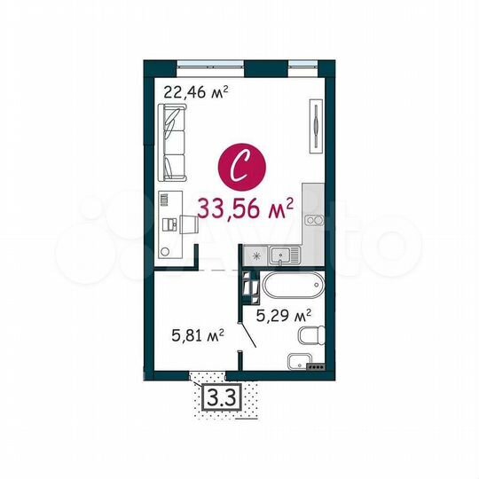 Квартира-студия, 33,6 м², 5/24 эт.